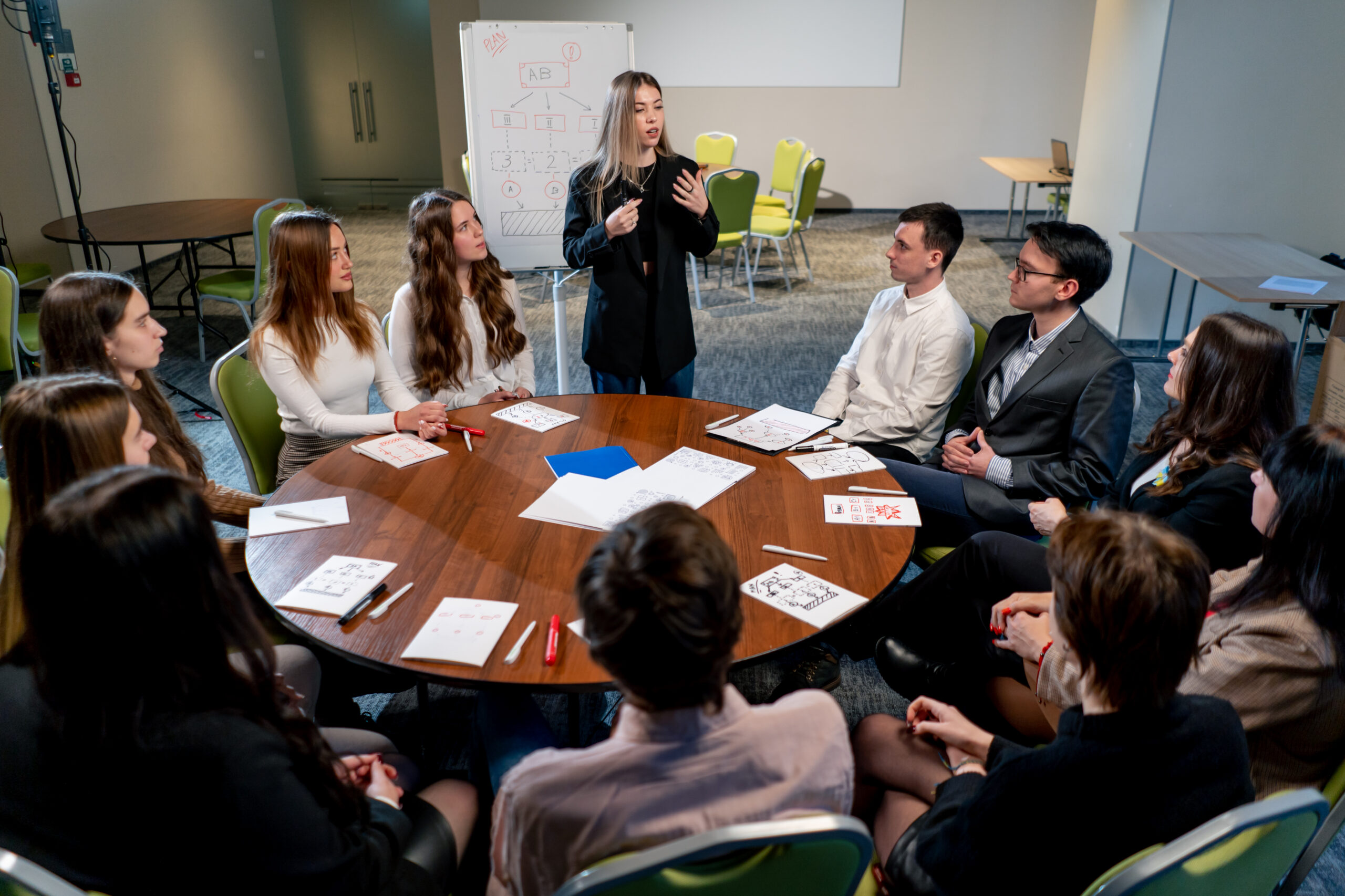 Group of employees attending leadership skills training.